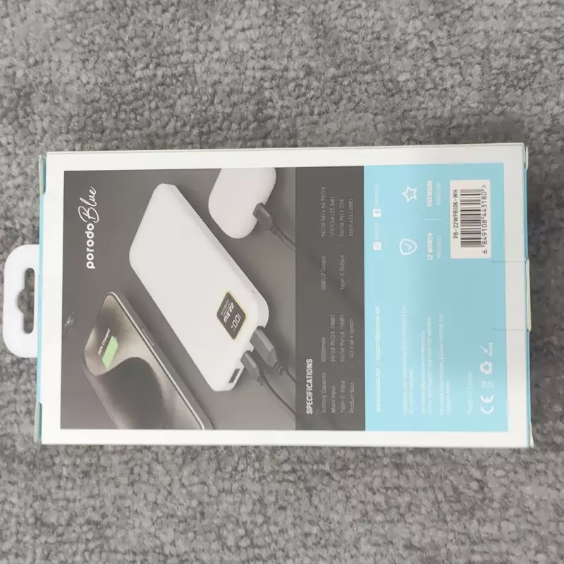 پاوربانک فست شارژ PORODO مدل Blue Quick Charge Power Bank PB-22WPB10K