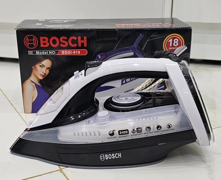اتو بخار بوش اصلی صفحه سرامیک 2400 وات دارای قابلیت اتو آف مدل BSGI 918