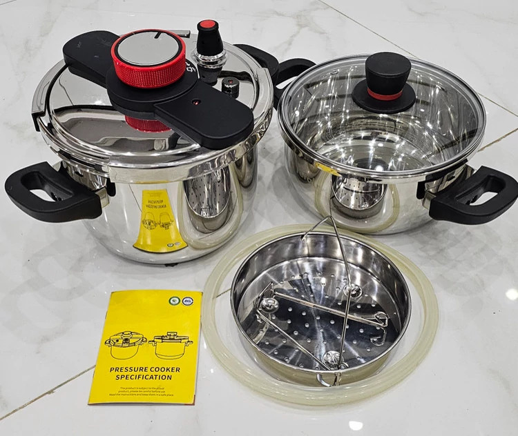 زودپز دوقلو تفال پلاس Tefal plus لیتر 5+7 مدل درب کلیپسی کیفیت عالی با واشر اضاف