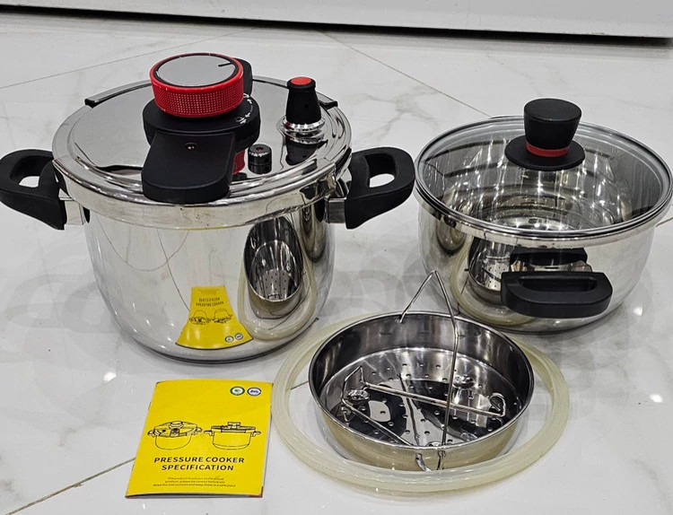 زودپز دوقلو تفال پلاس Tefal plus لیتر 5+7 مدل درب کلیپسی کیفیت عالی با واشر اضاف