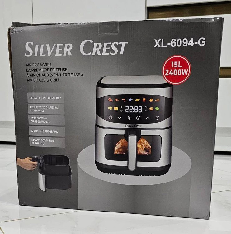سرخ کن بدون روغن سیلورکرست مدل XL-6094-g وات 2400 دو المنت ظرفیت 15 لیتر بسکت جلو شیشه