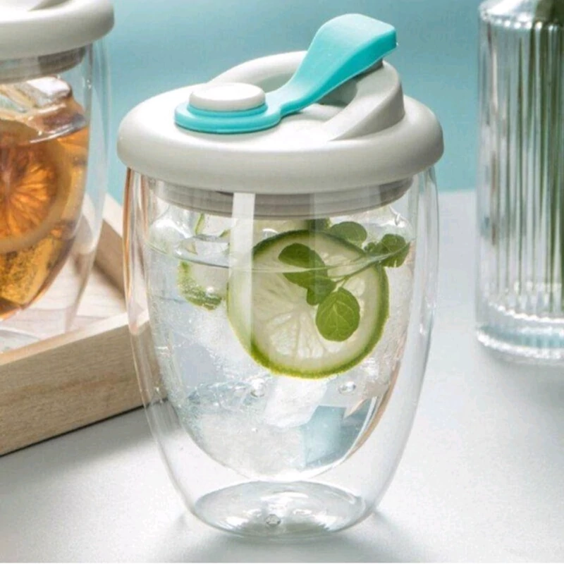ماگ سفری دوجداره درپوش دار  250ml جنس پیرکس ماگ دو جداره آسان نوش درب دار