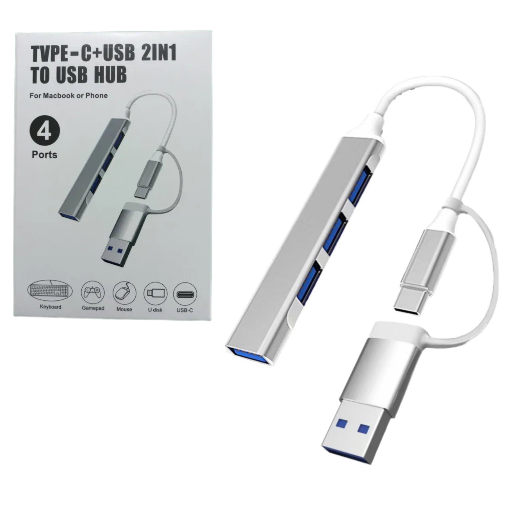 هاب 4 پورت usb و تایپ سی جنس فلزی کیفیت عالی