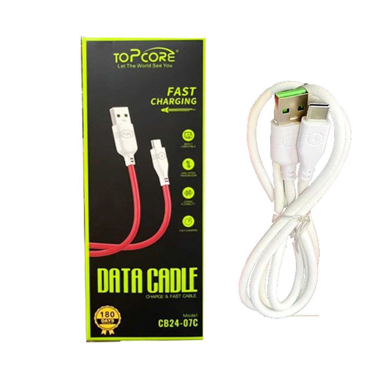 کابل شارژ تایپ سی topcore مدل cb24-07c فست شارژ کیفیت عالی