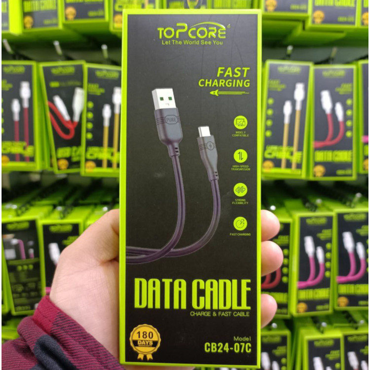 کابل شارژ تایپ سی topcore مدل cb24-07c فست شارژ کیفیت عالی