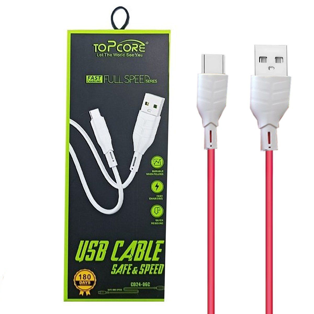 کابل شارژ تایپ سی topcore مدل cb24-06c فست شارژ کیفیت عالی