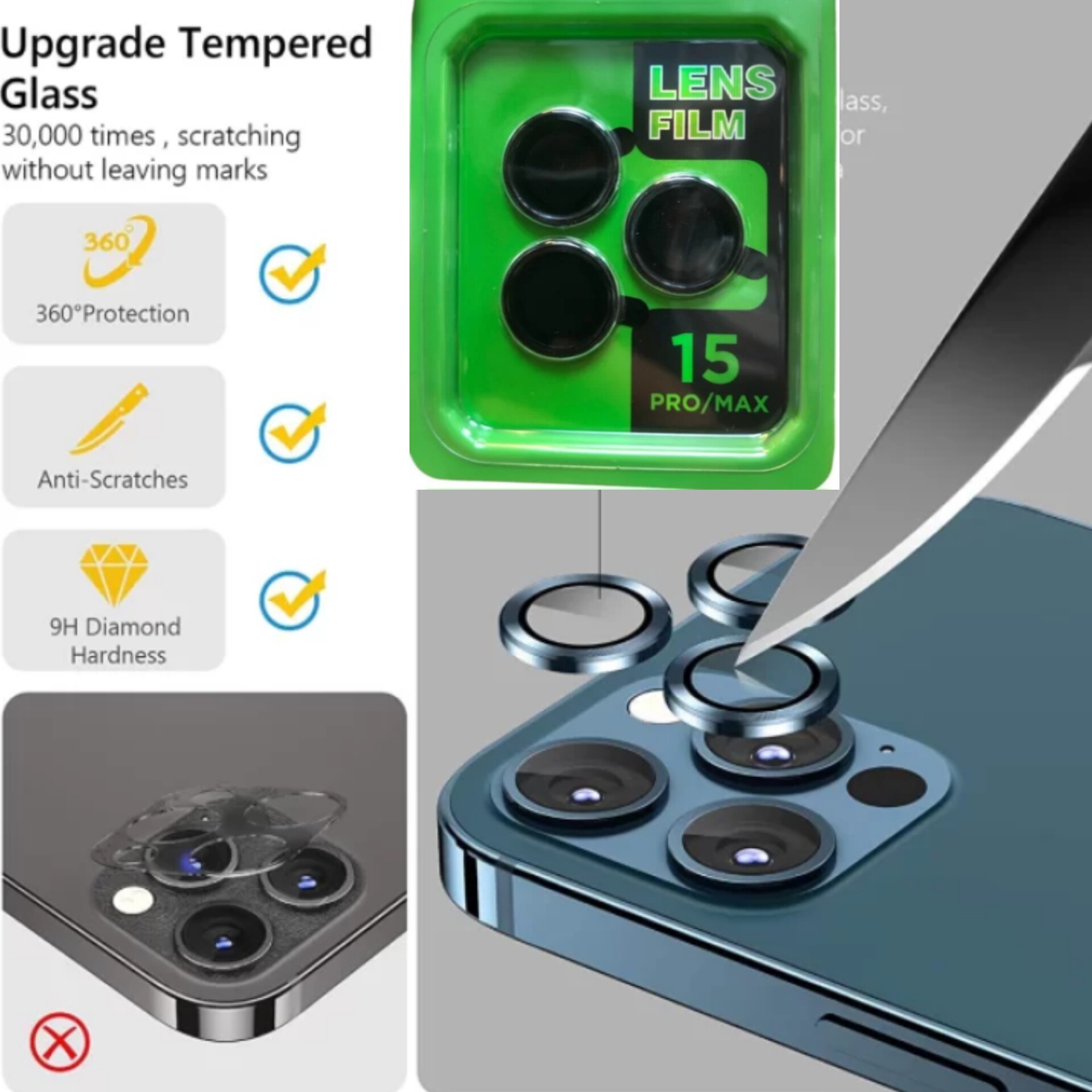 محافظ لنز دوربین iPHONE 15 PRO / 15 PROMAX کیفیت عالی ( محافظ لنز دوربین آیفون 15 پرومکس و آیفون 15 پرو )