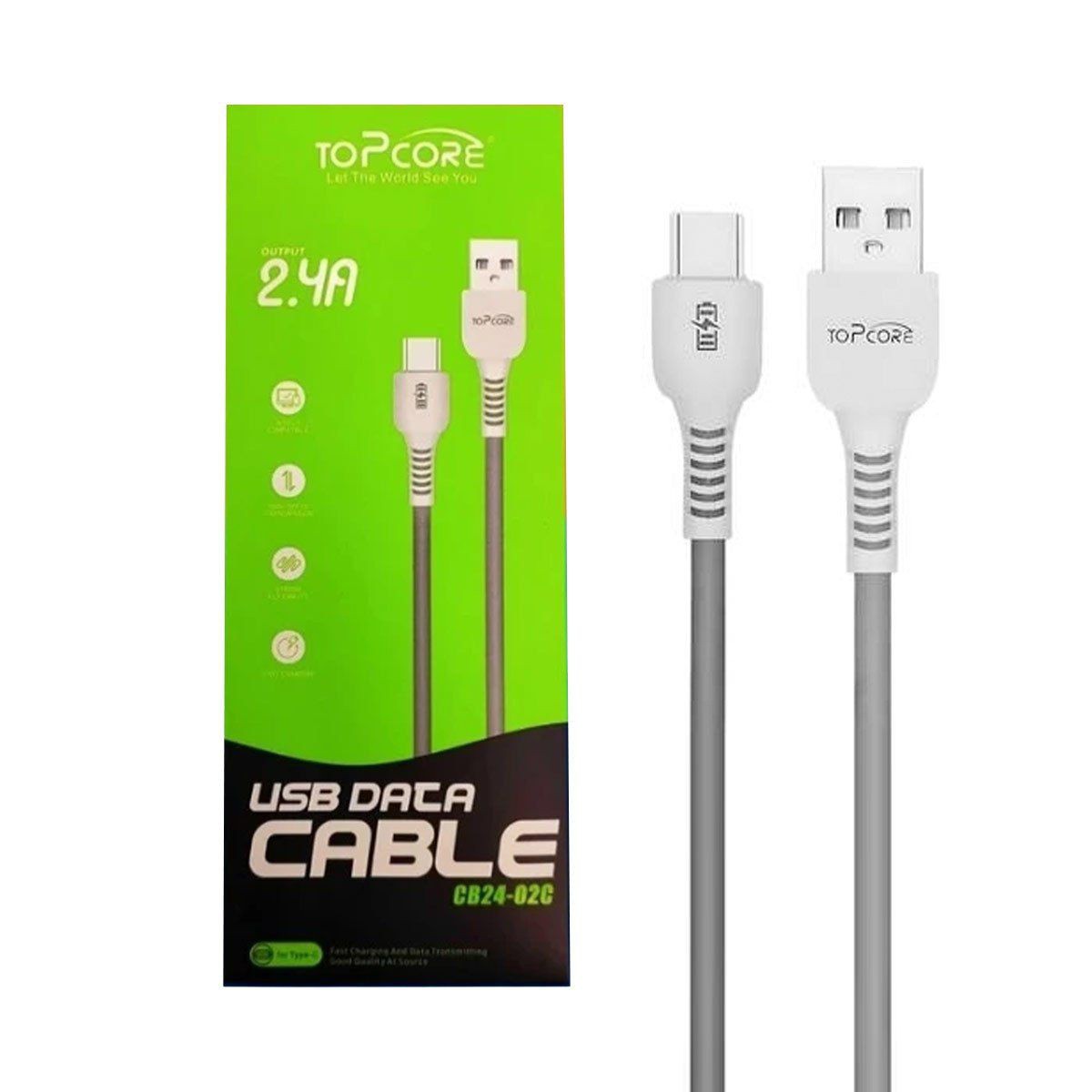 کابل شارژ تایپ سی topcore مدل cb24-02c فست شارژ کیفیت عالی